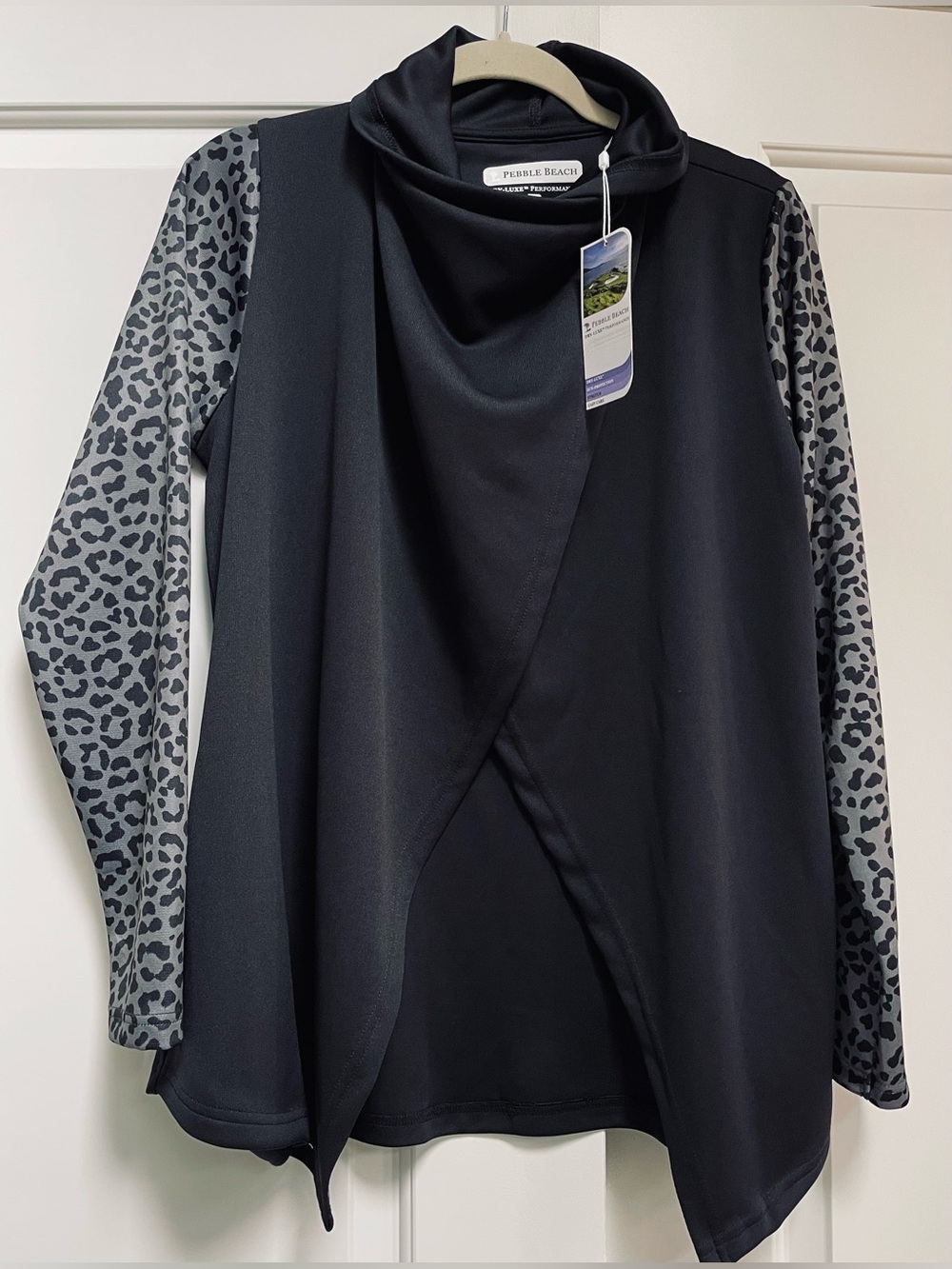 NWT Pebble Beach DryLuxe Performance Flowing Drape Cowl Neck Animal Print Jacket